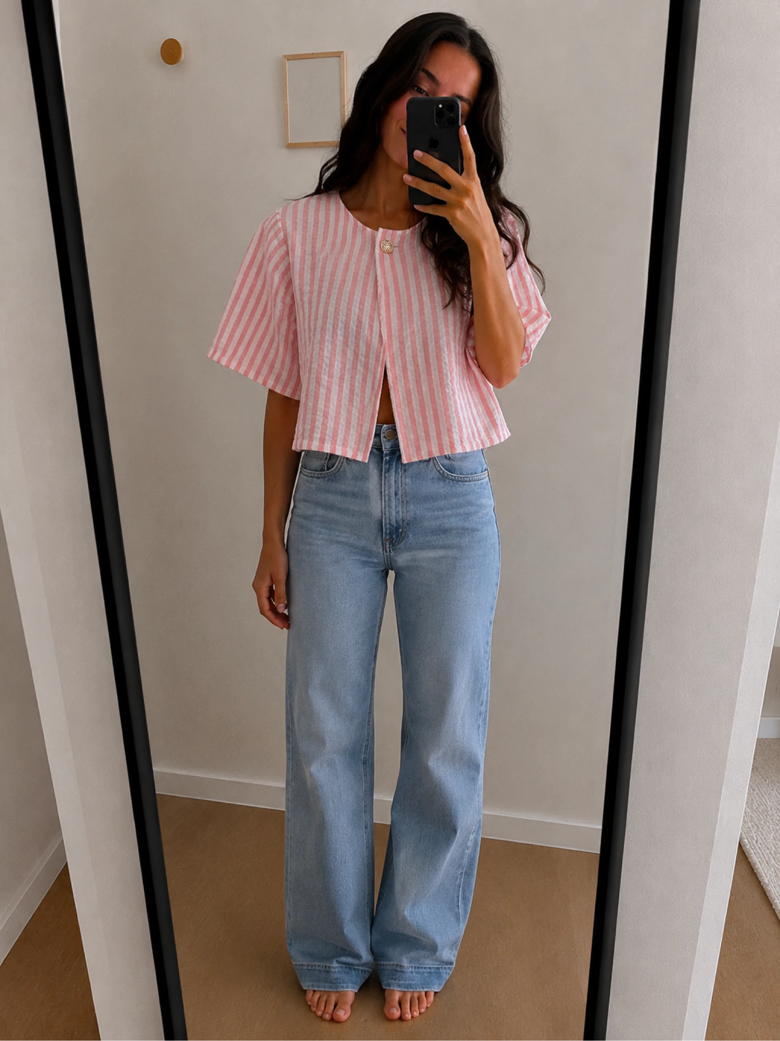 Blouse rose et blanche rayé gaze de coton 